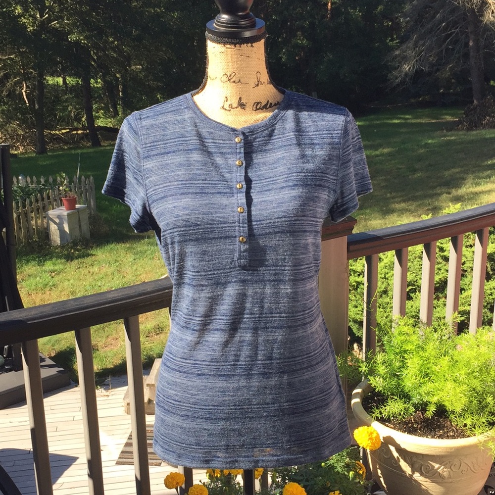 Chaps Top Blue Striped Short Sleeve Medium